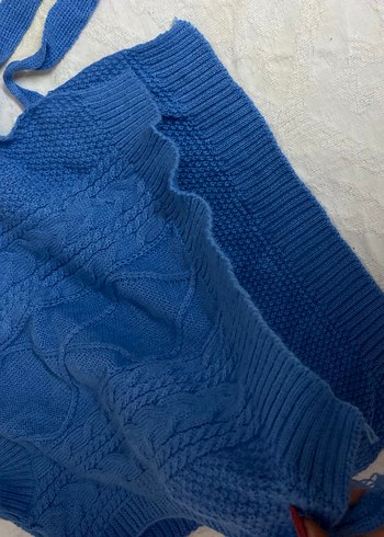 Bohem Mavi Örgü Kadın Süveter - Görsel 2