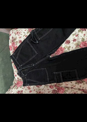 Fermuarlı Siyah Batik Desenli Bol Kesim Kadın Jean - Görsel 2