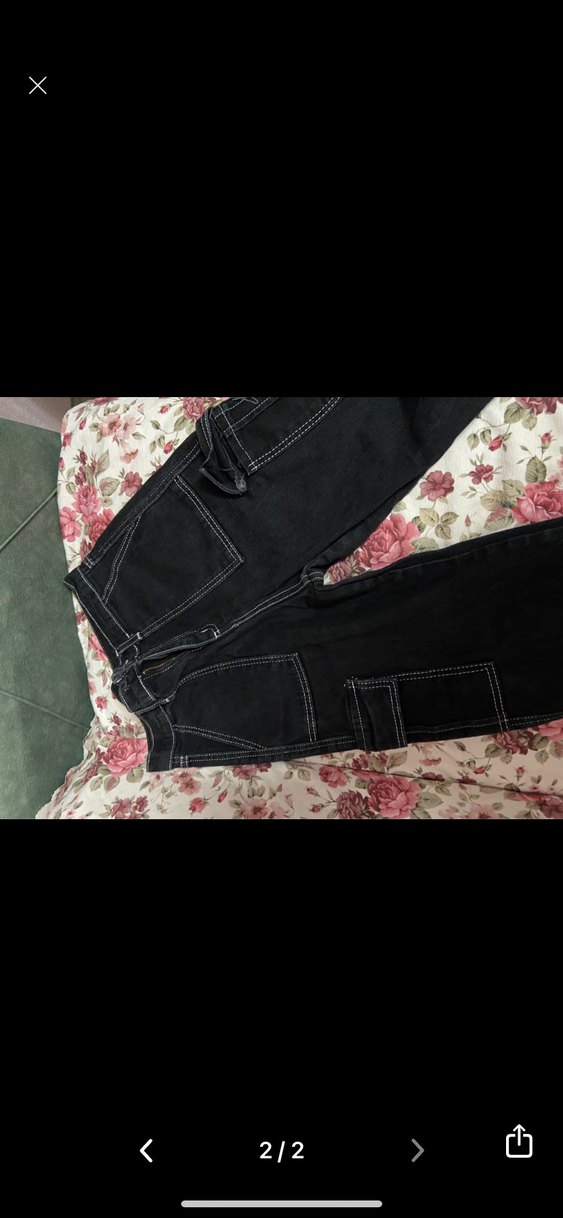 Fermuarlı Siyah Batik Desenli Bol Kesim Kadın Jean - Görsel 2