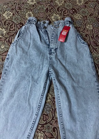 Gri Bol Kesim Midi Kot Pantolon - Görsel 2