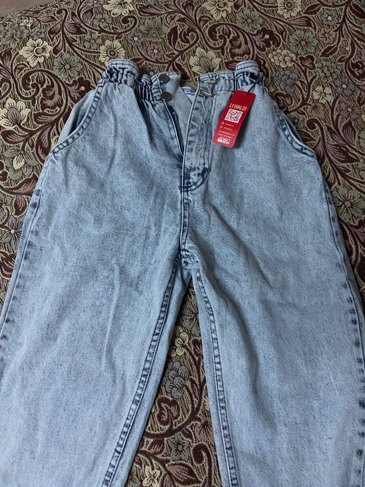 Gri Bol Kesim Midi Kot Pantolon - Görsel 2