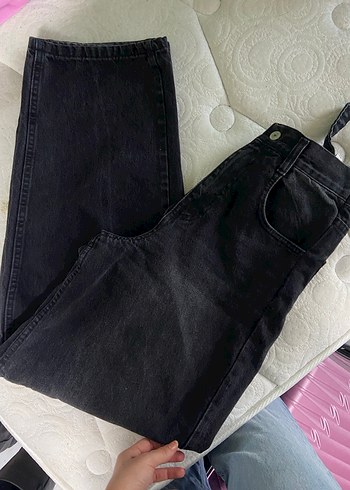 Kadın Siyah Bol Kesim baggy Denim Pantolon - Görsel 3