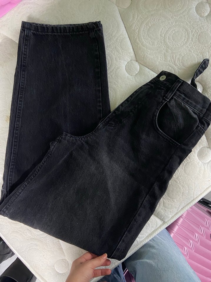 Kadın Siyah Bol Kesim baggy Denim Pantolon - Görsel 3