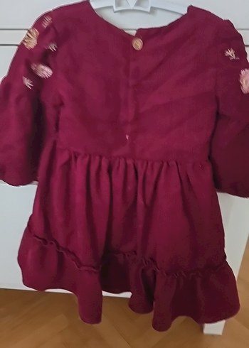Bordo Nakışlı Fırfırlı Kız Çocuk Elbise - Görsel 2
