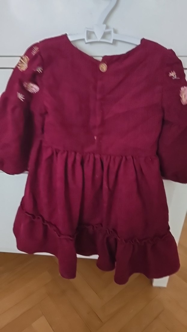 Bordo Nakışlı Fırfırlı Kız Çocuk Elbise - Görsel 2