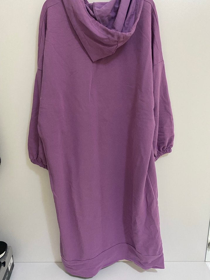 Kapüşonlu Mor Uzun Örme tunik - Görsel 2