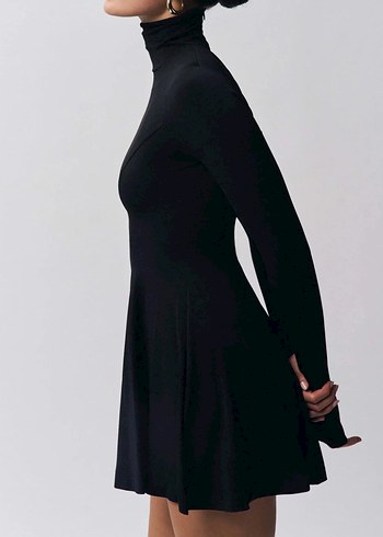 Siyah Yüksek Yakalı Mini Gotik Elbise - Görsel 2