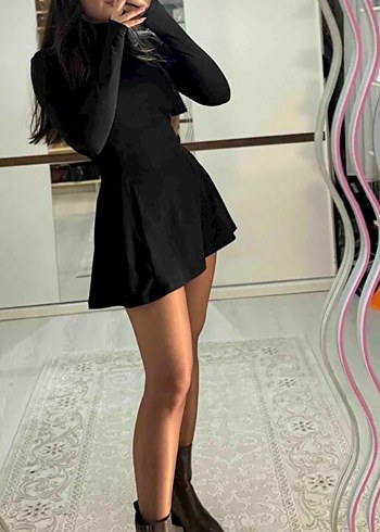 Siyah Yüksek Yakalı Mini Gotik Elbise - Görsel 5