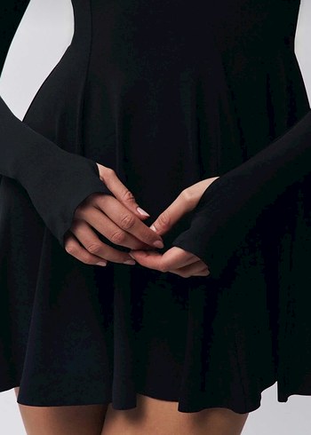 Siyah Yüksek Yakalı Mini Gotik Elbise - Görsel 3