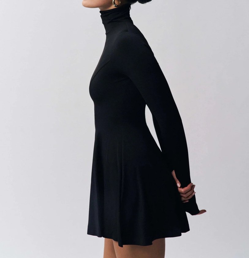Siyah Yüksek Yakalı Mini Gotik Elbise - Görsel 2