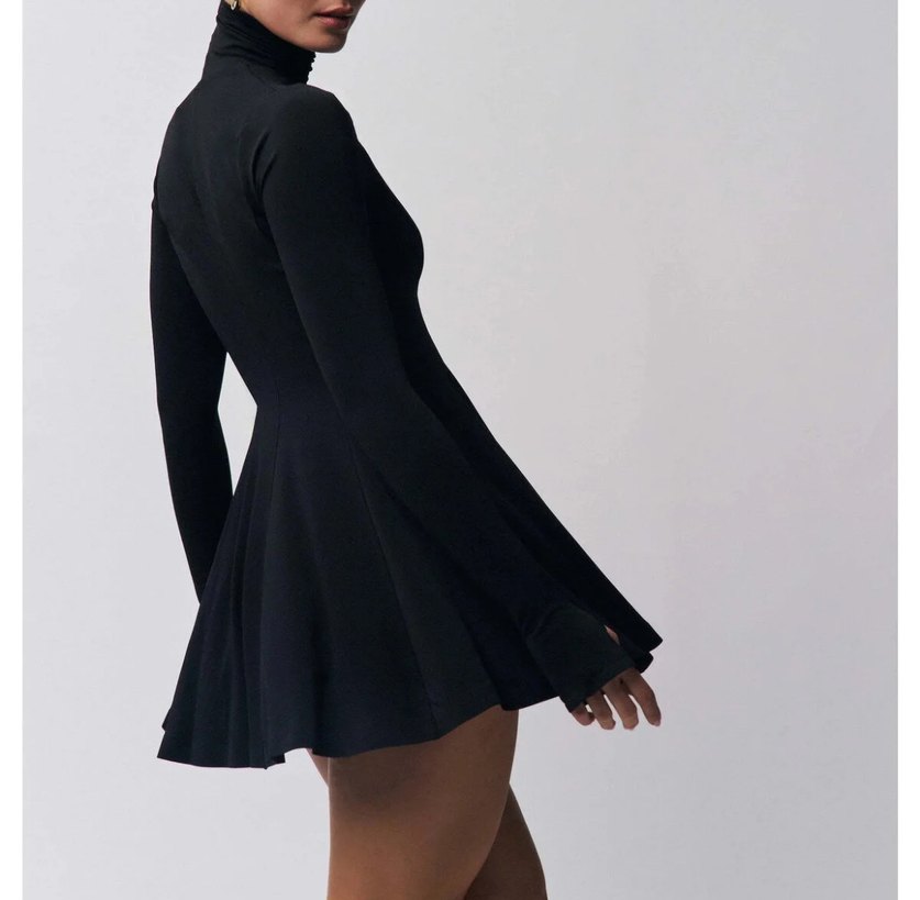 Siyah Yüksek Yakalı Mini Gotik Elbise - Görsel 4