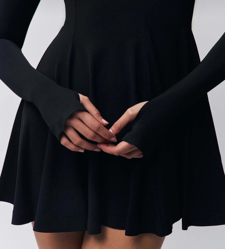 Siyah Yüksek Yakalı Mini Gotik Elbise - Görsel 3