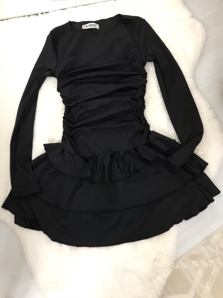 Uzun Kollu Siyah Mini Elbise - Görsel 4