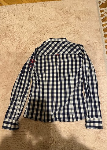 Kadın Lacivert Kareli Uzun Kollu Gömlek - Görsel 7