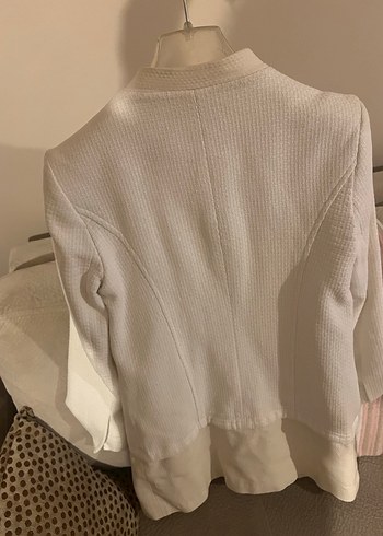 Düğmeli Beyaz Kadın Blazer Ceket - Görsel 4