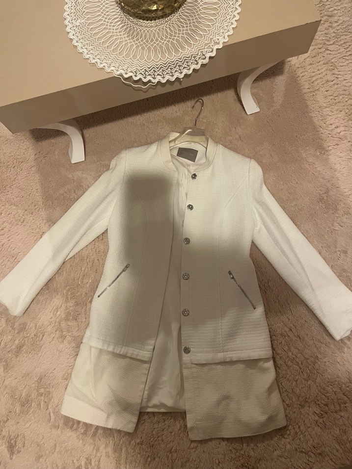 Düğmeli Beyaz Kadın Blazer Ceket - Görsel 3