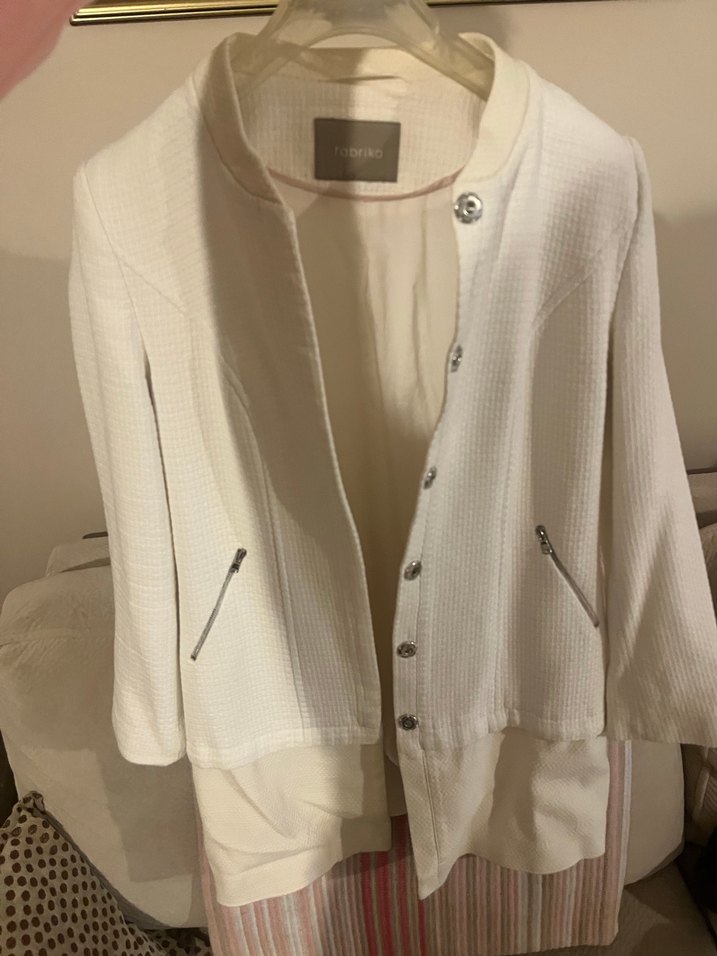 Düğmeli Beyaz Kadın Blazer Ceket - Görsel 5