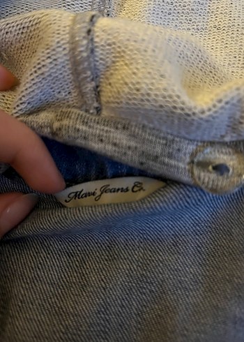 Gri Kapüşonlu Düğmeli Kadın Denim Ceket - Görsel 2