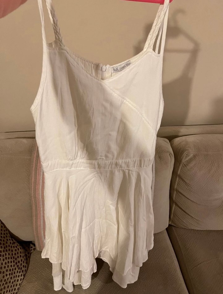 Beyaz Keten Fırfırlı Elbise 13 Yaş - Görsel 3