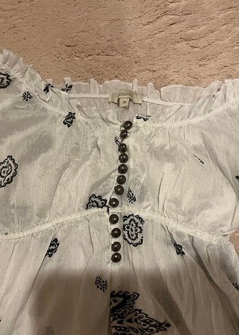 Düğmeli Bohem Nakışlı Kadın Bluz - Görsel 4