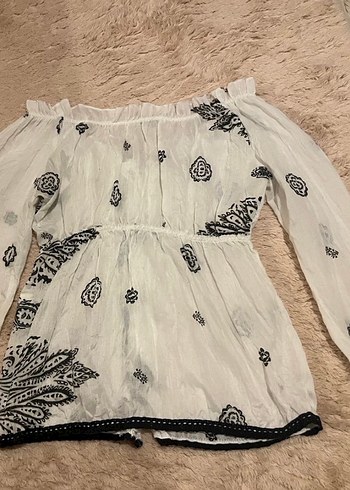 Düğmeli Bohem Nakışlı Kadın Bluz - Görsel 3