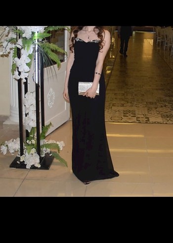 Siyah Straplez Uzun  Kadın Abiye Elbise - Görsel 2