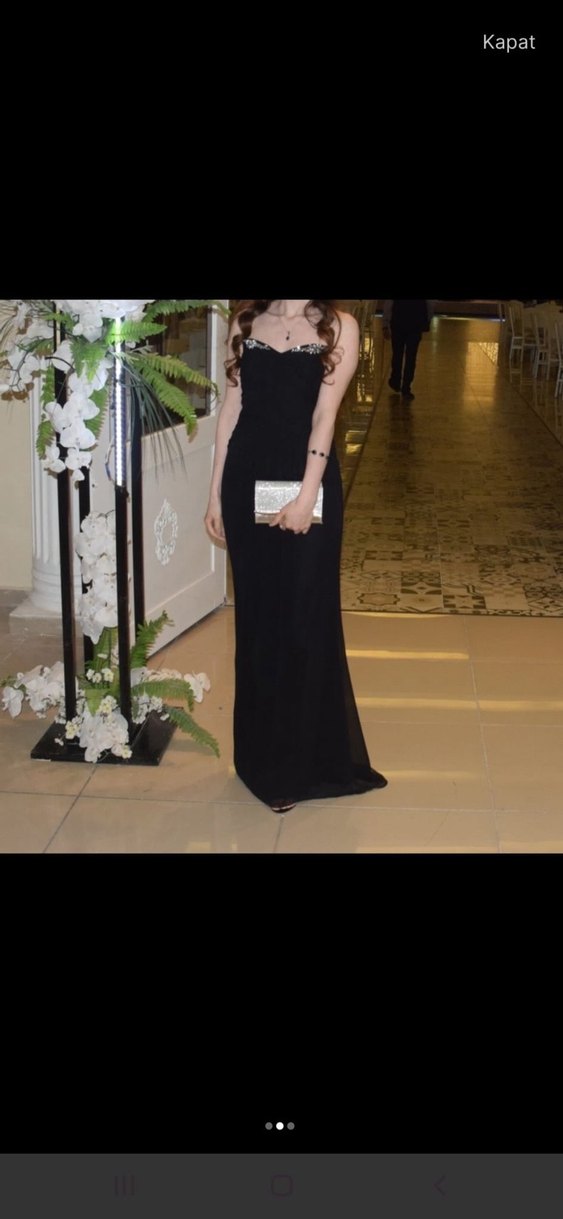 Siyah Straplez Uzun  Kadın Abiye Elbise - Görsel 2