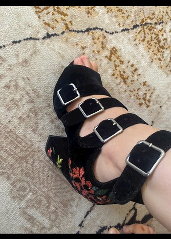 Kemerli Siyah Bohem Kadın Topuklu Ayakkabı - Görsel 2