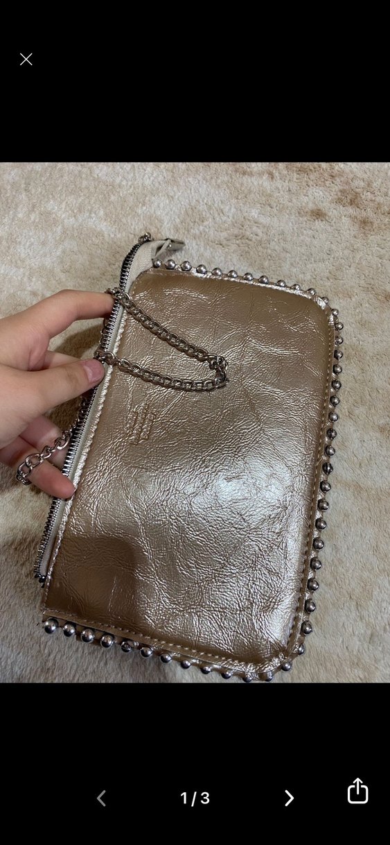 Zincir Detaylı Bej Yılan Desenli Deri Çanta - Görsel 3