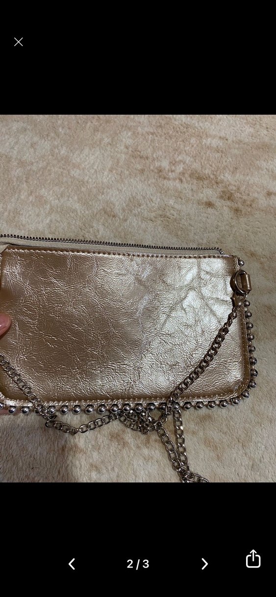 Zincir Detaylı Bej Yılan Desenli Deri Çanta - Görsel 2