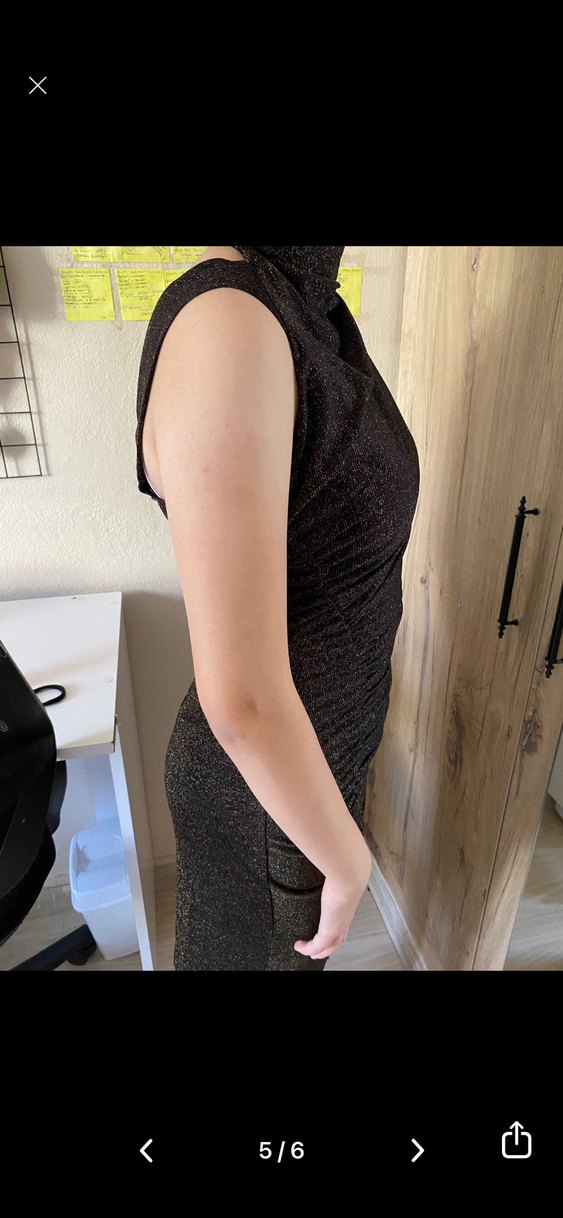 Kahverengi Drapeli Uzun Kollu V Yaka Abiye Elbise - Görsel 3