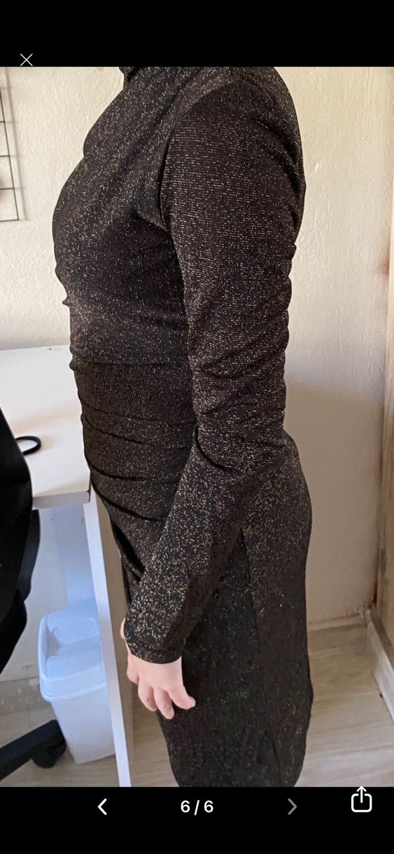 Kahverengi Drapeli Uzun Kollu V Yaka Abiye Elbise - Görsel 4