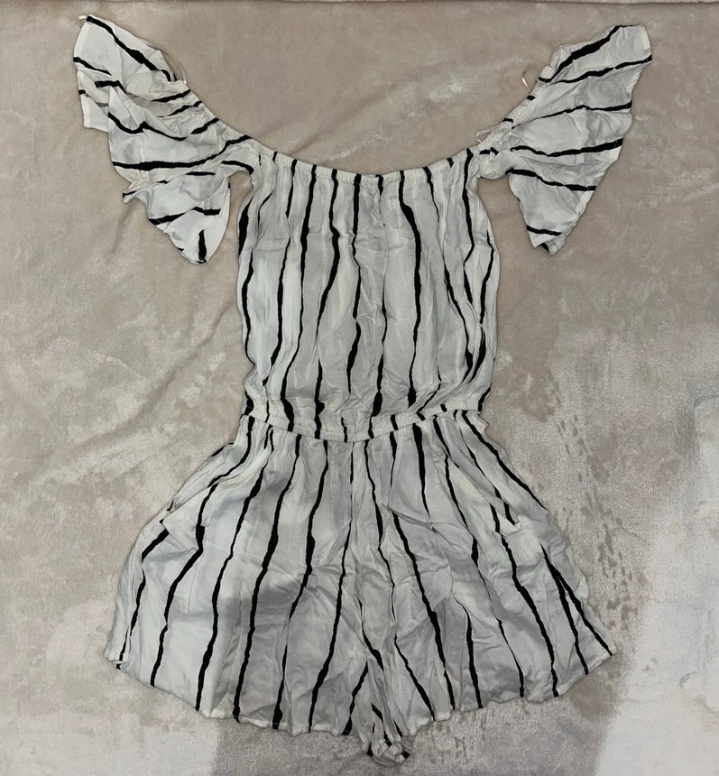 Kısa Kollu Zebra Desenli Keten Tulum - Görsel 2