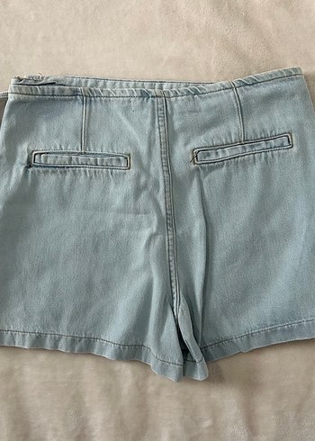 Kadın Mavi Mini Kot Şort Kemerli - Görsel 3