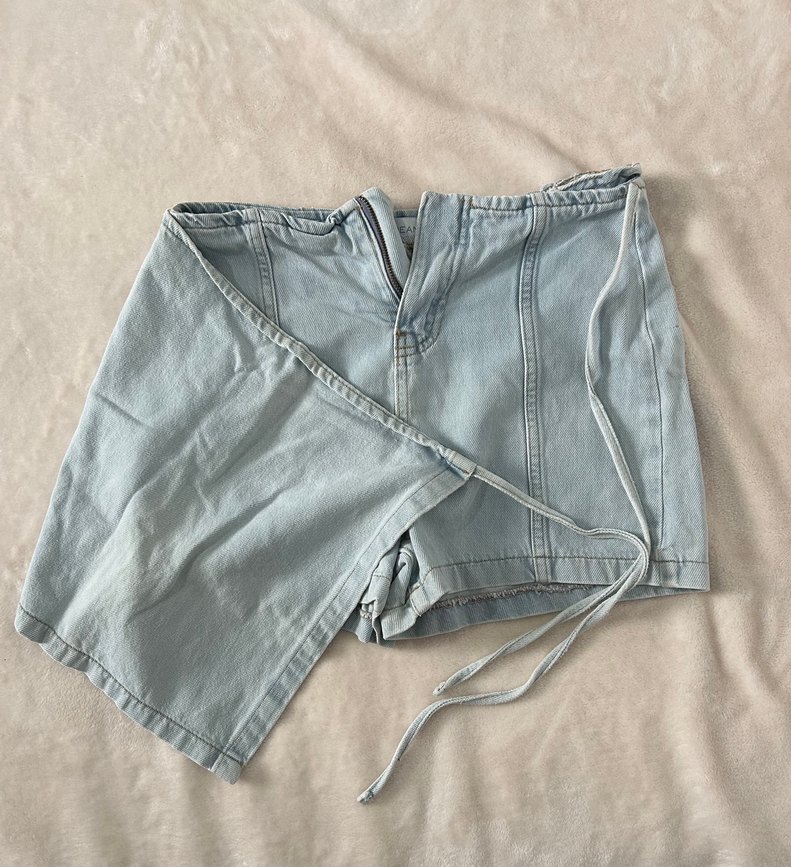 Kadın Mavi Mini Kot Şort Kemerli - Görsel 2