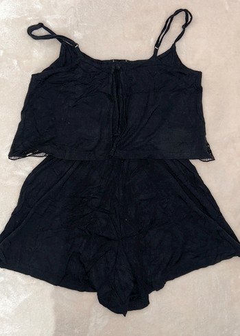 Siyah Dantelli Kadın Mini Tulum - Görsel 2