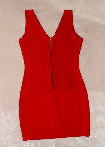 Kırmızı V Yaka Mini Elbise - Görsel 2