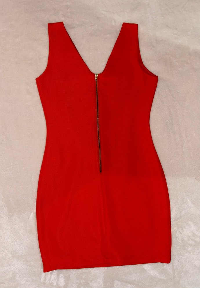Kırmızı V Yaka Mini Elbise - Görsel 2
