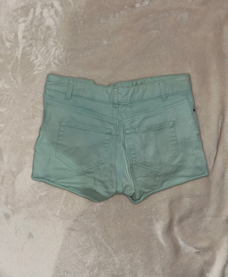 Düğmeli Turkuaz Mini Denim Şort - Görsel 2