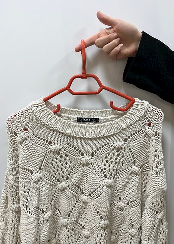 Bohem Örgü Beyaz Kadın Kazak - Görsel 3