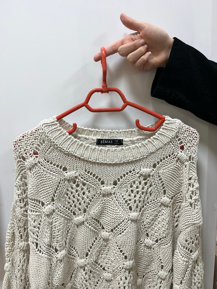 Bohem Örgü Beyaz Kadın Kazak - Görsel 3