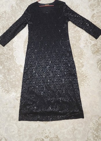 Siyah Şık Dantel Abiye Elbise.SM Beden. - Görsel 4