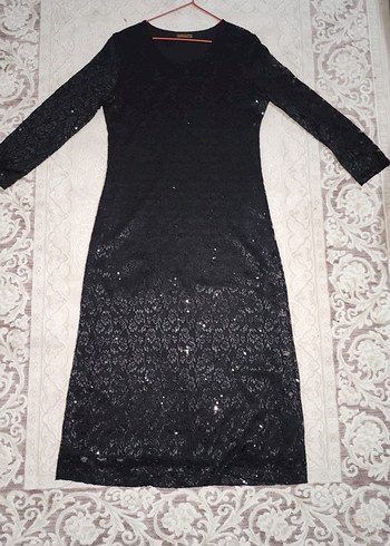 Siyah Şık Dantel Abiye Elbise.SM Beden. - Görsel 2