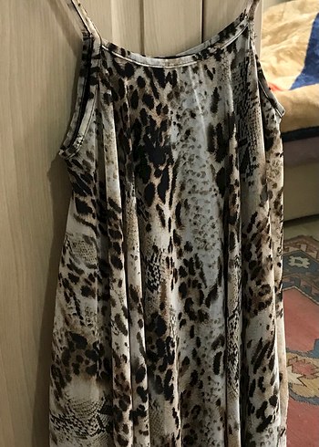 Leopar Desenli Askılı Astarlı Bluz / mini elbise - Görsel 3