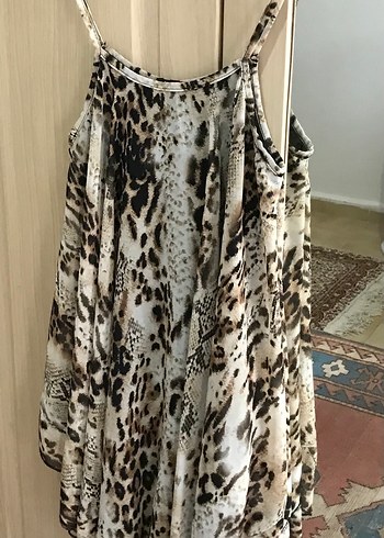 Leopar Desenli Askılı Astarlı Bluz / mini elbise - Görsel 2