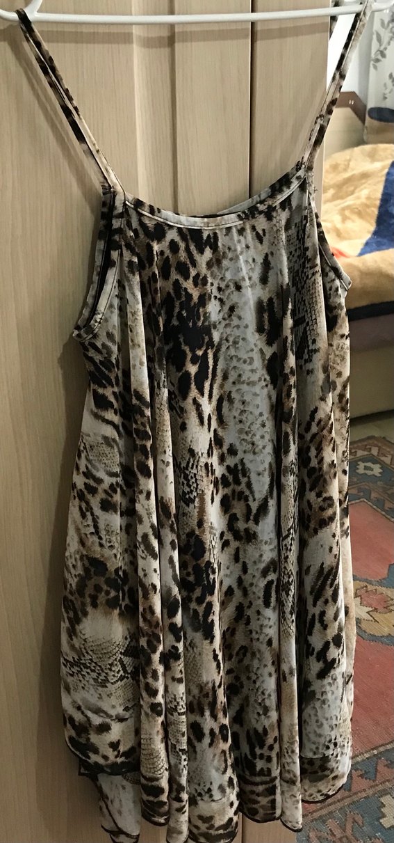 Leopar Desenli Askılı Astarlı Bluz / mini elbise - Görsel 3