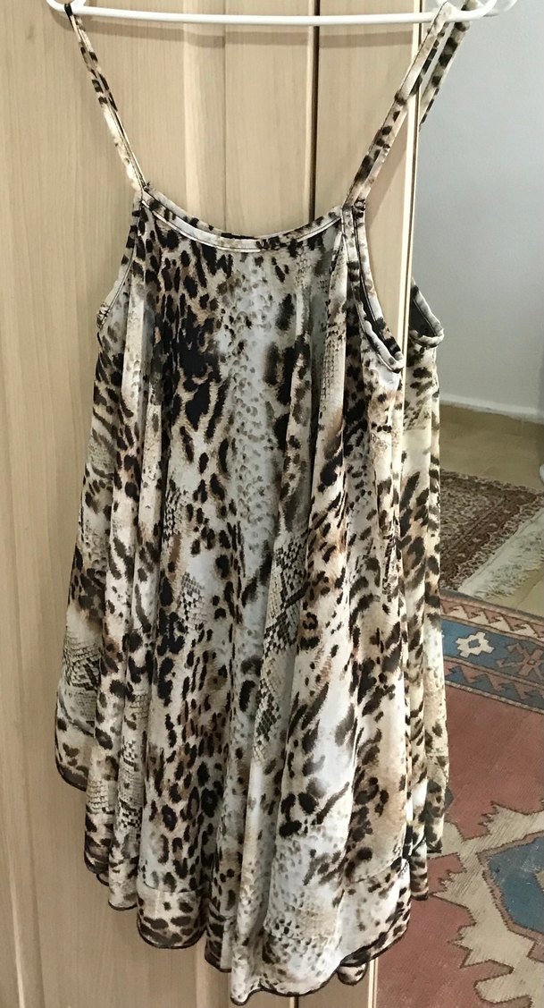 Leopar Desenli Askılı Astarlı Bluz / mini elbise - Görsel 2