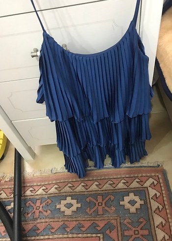 Mavi Pilili Midi Kadın Abiye Bluz - Görsel 3