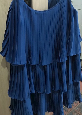 Mavi Pilili Midi Kadın Abiye Bluz - Görsel 2