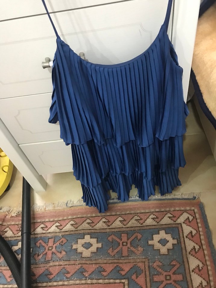 Mavi Pilili Midi Kadın Abiye Bluz - Görsel 3